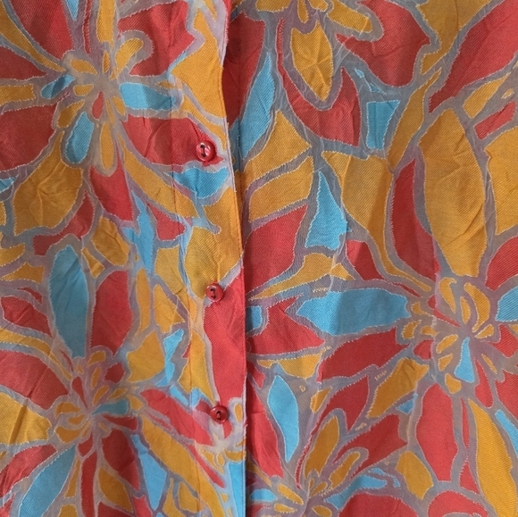 Allison Daley Womens Floral Shirt Sz L Mixed Print Button Up Short Sleeve Boho - Picture 5 of 9